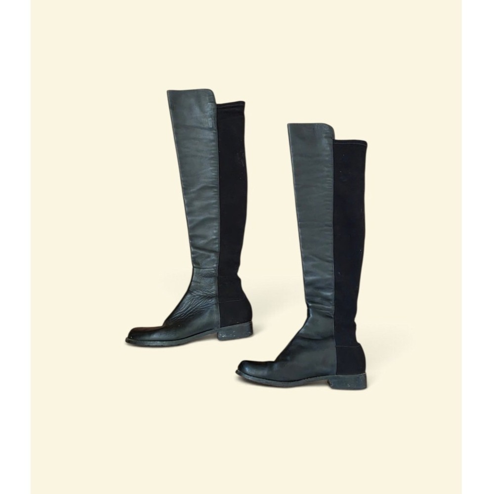 Stuart Weitzman 5050 Half Half Napa Leather Sock Over the Knee Boots sz 5
